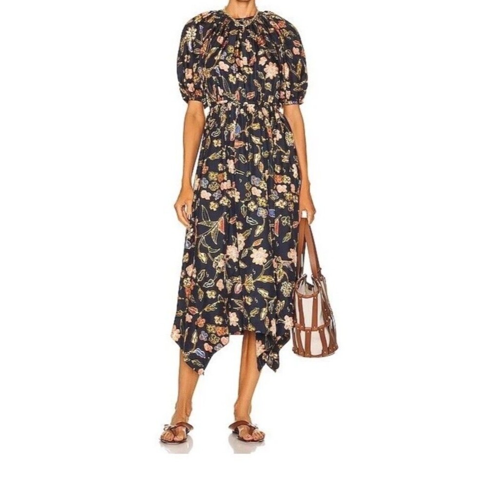 Ulla Johnson Cybil Odessa Silk Floral Puff sleeves Midi Dress Sze 6 NWT - Picture 1 of 13